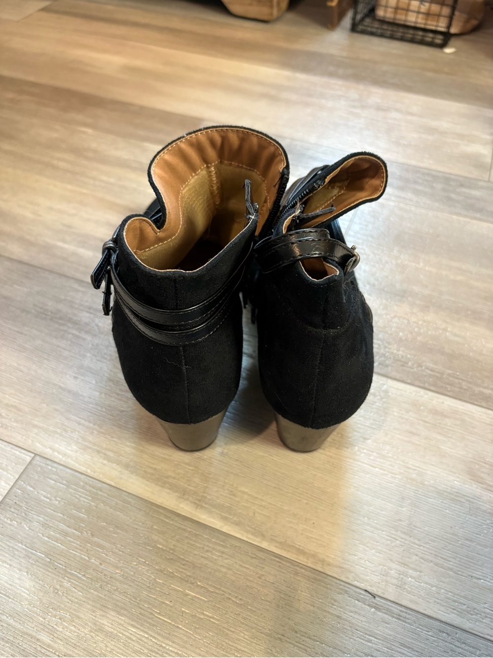 Life Stride Black Suede Ankle Boots with Tan Lining